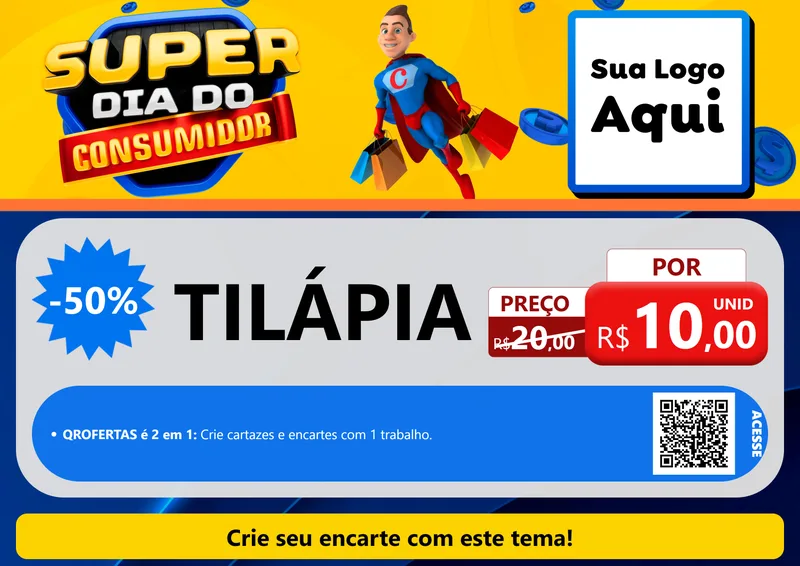 Modelo de Cartaz para Cartaz A4 Horizontal com o tema Super Dia do Consumidor para Peixaria