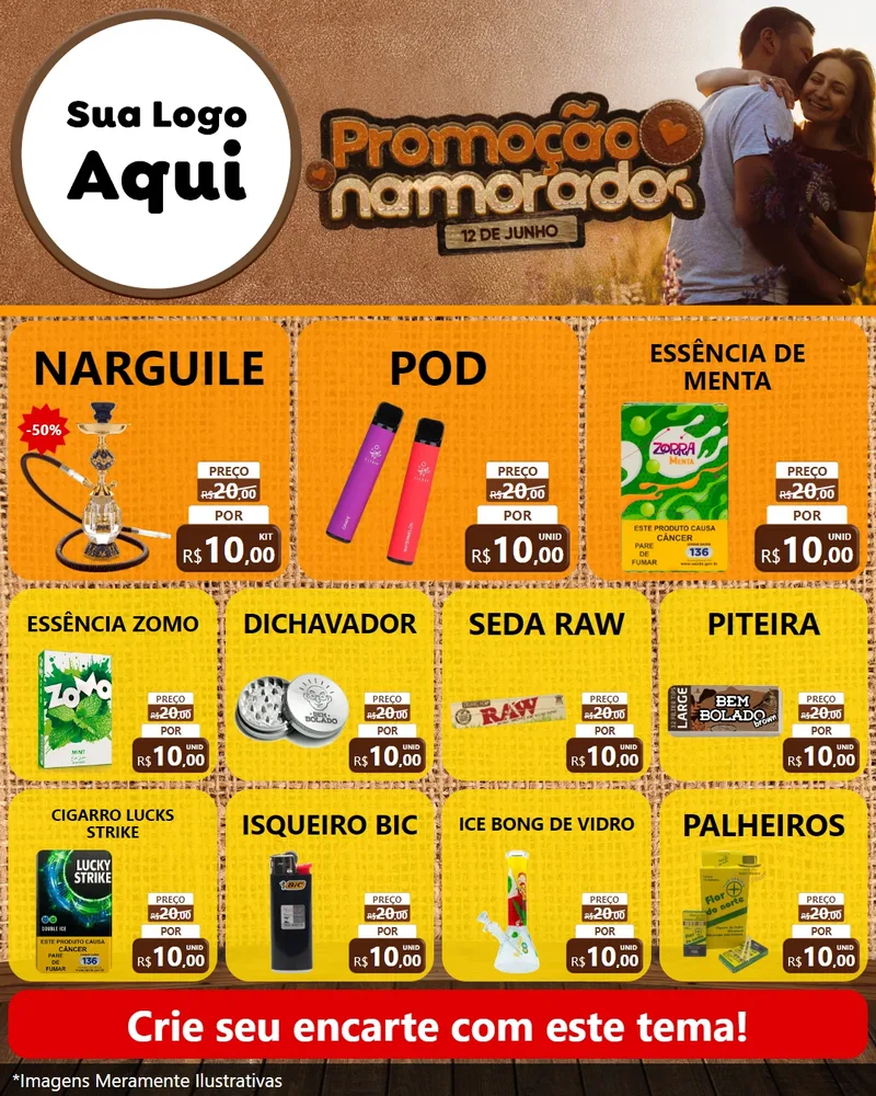 Modelo de Rede Social para Feed Instagram com o tema Promoção Namorados para Tabacaria