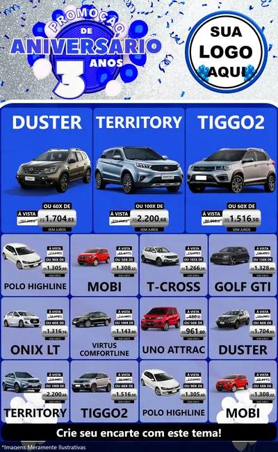 Modelo de Encarte para Encarte Grande com o tema Promoção de Aniversário - 3 Anos para Concessionaria de Carros