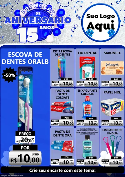 Modelo de Encarte para Encarte A4 Vertical com o tema Promoção de Aniversário - 15 Anos para Higiene Pessoal