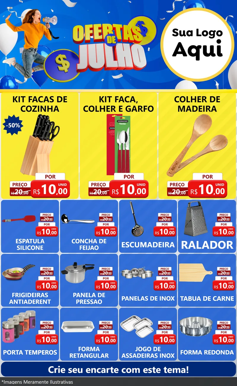 Modelo de Encarte para Encarte Grande com o tema Ofertas de Julho para Utilidades Domésticas