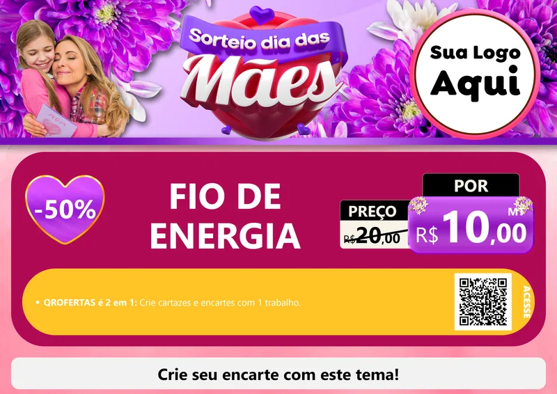 Modelo de Cartaz para Cartaz A4 Horizontal com o tema Sorteio Dia das Mães para Materiais Elétricos