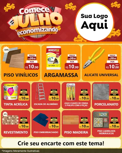 Modelo de Rede Social para Feed Instagram com o tema Comece Julho Economizando para Material para Construção