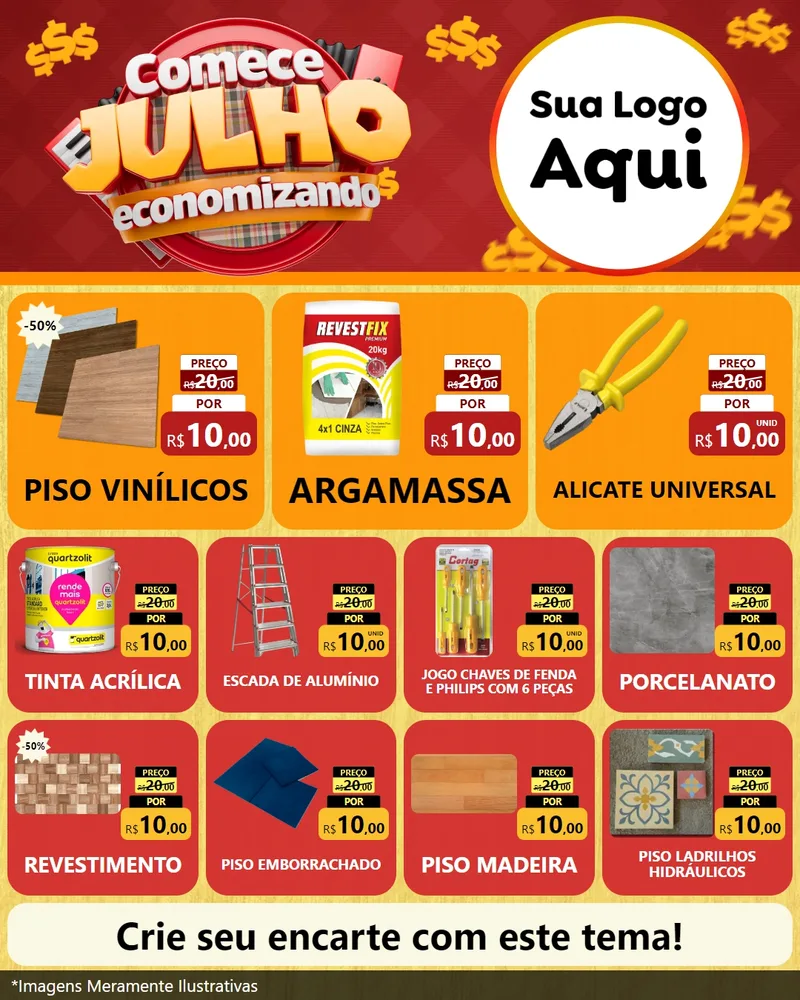 Modelo de Rede Social para Feed Instagram com o tema Comece Julho Economizando para Material para Construção