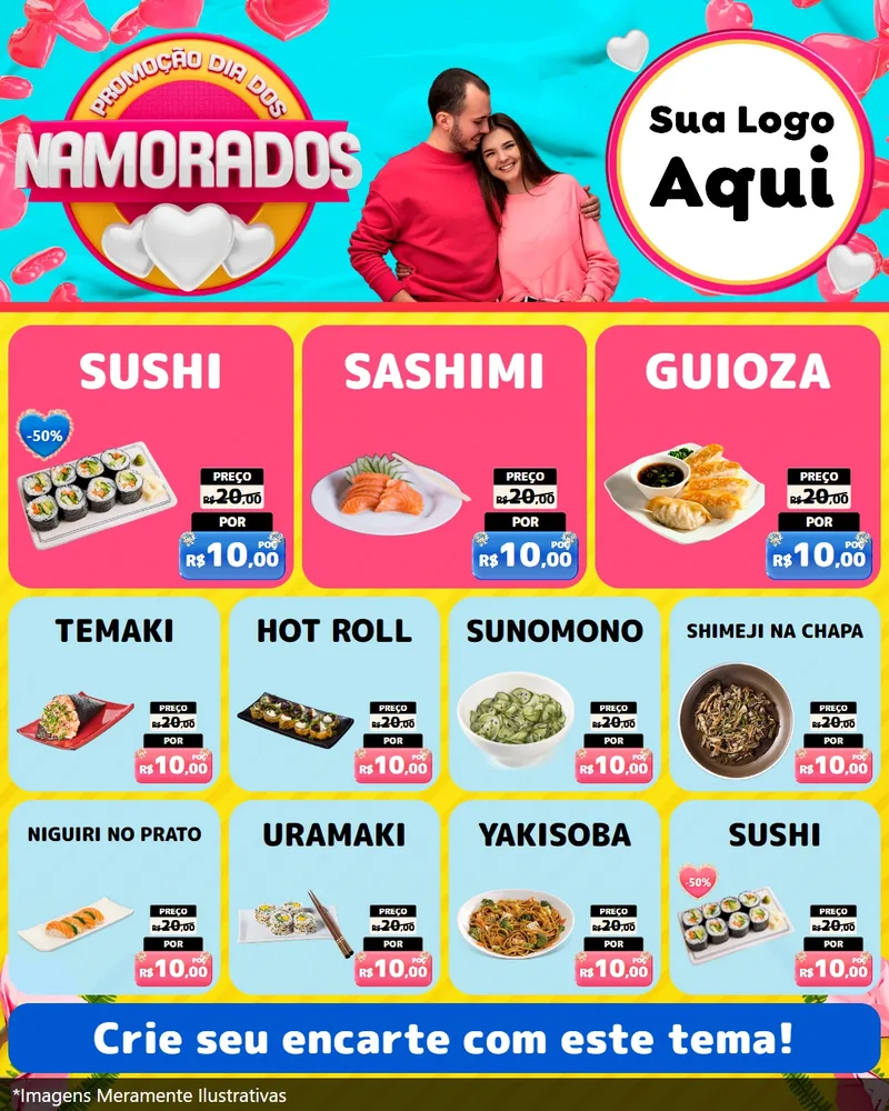 Modelo de Rede Social para Feed Instagram com o tema Promoção Dia dos Namorados para Comida japonesa