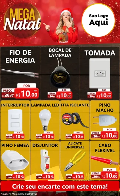 Modelo de Encarte para Encarte Grande com o tema Mega Natal para Materiais Elétricos