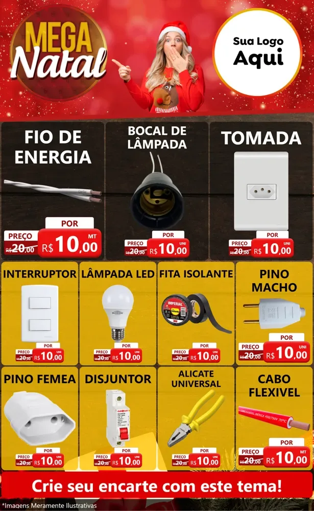 Modelo de Encarte para Encarte Grande com o tema Mega Natal para Materiais Elétricos