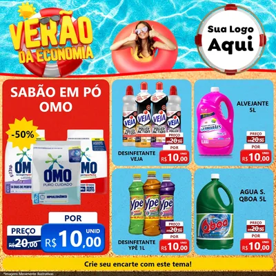 Modelo de Rede Social para Feed Facebook com o tema Verão da Economia para Produtos de Limpeza