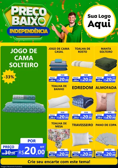 Modelo de Encarte para Encarte A4 Vertical com o tema Preço Baixo de Independência para Cama, Mesa e Banho