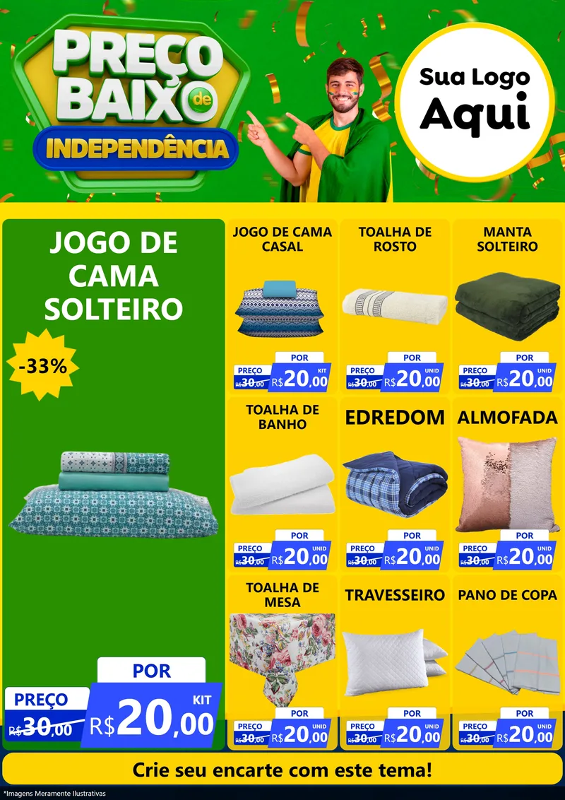 Modelo de Encarte para Encarte A4 Vertical com o tema Preço Baixo de Independência para Cama, Mesa e Banho
