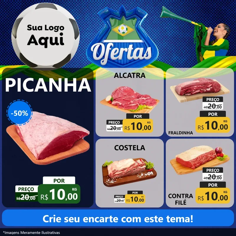 Modelo de Rede Social para Feed Facebook com o tema Ofertas (Futebol) para Açougue