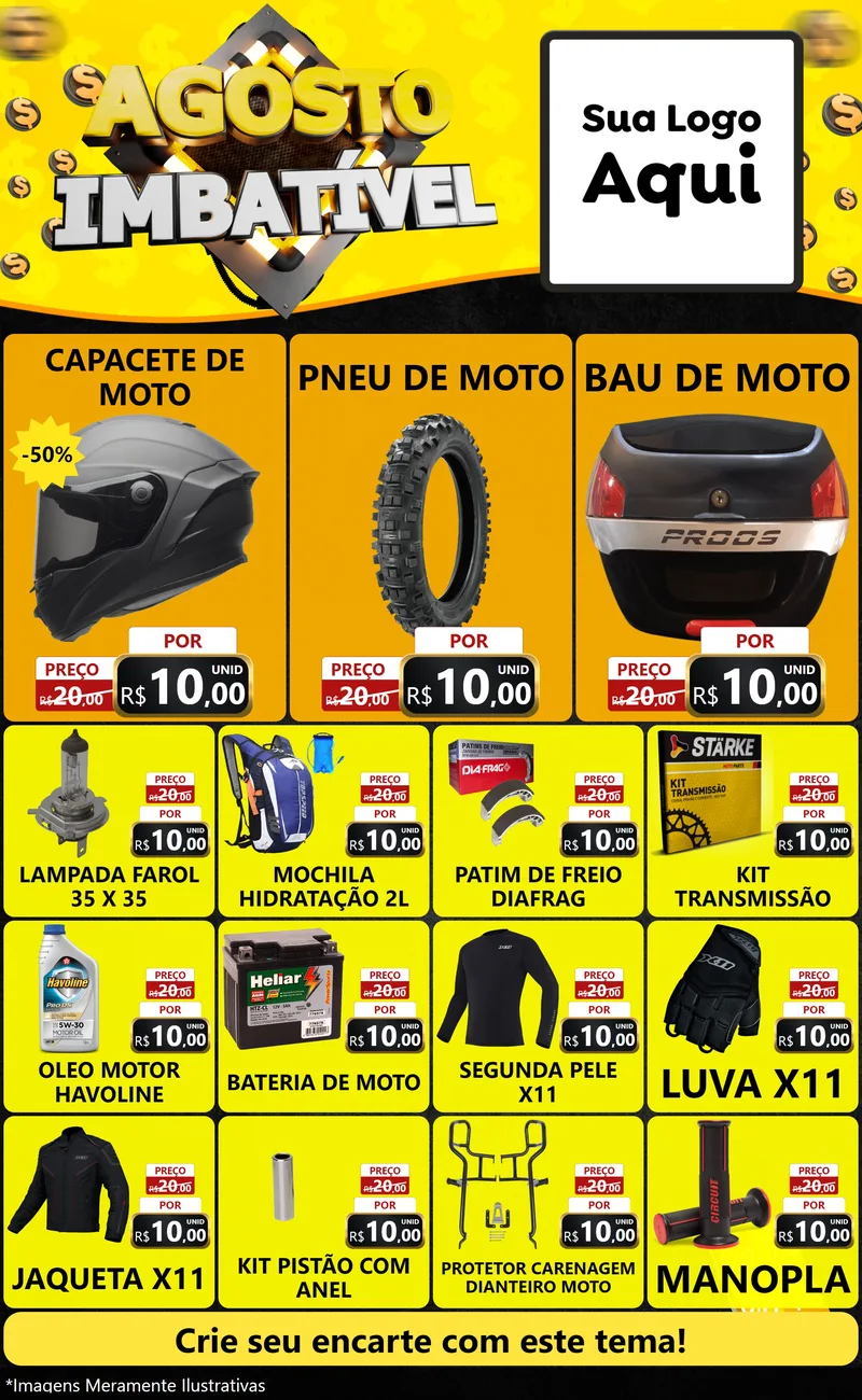 Modelo de Encarte para Encarte Grande com o tema Agosto Imbatível para Moto peças