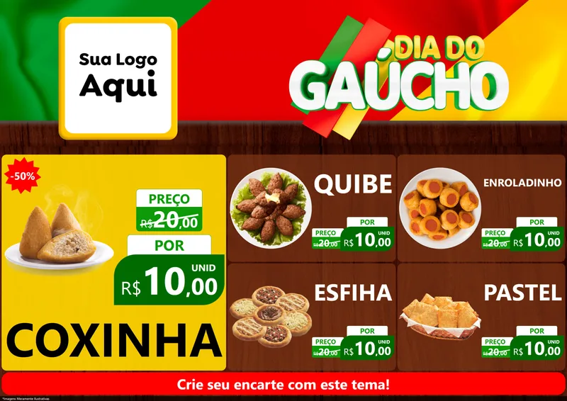 Modelo de Encarte para Encarte A4 Horizontal com o tema Dia do Gaúcho para Salgadaria