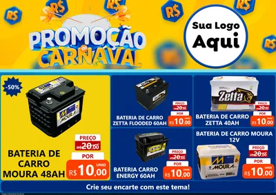 Modelo de Encarte para Encarte A4 Horizontal com o tema Promoção de Carnaval para Baterias Elétricas