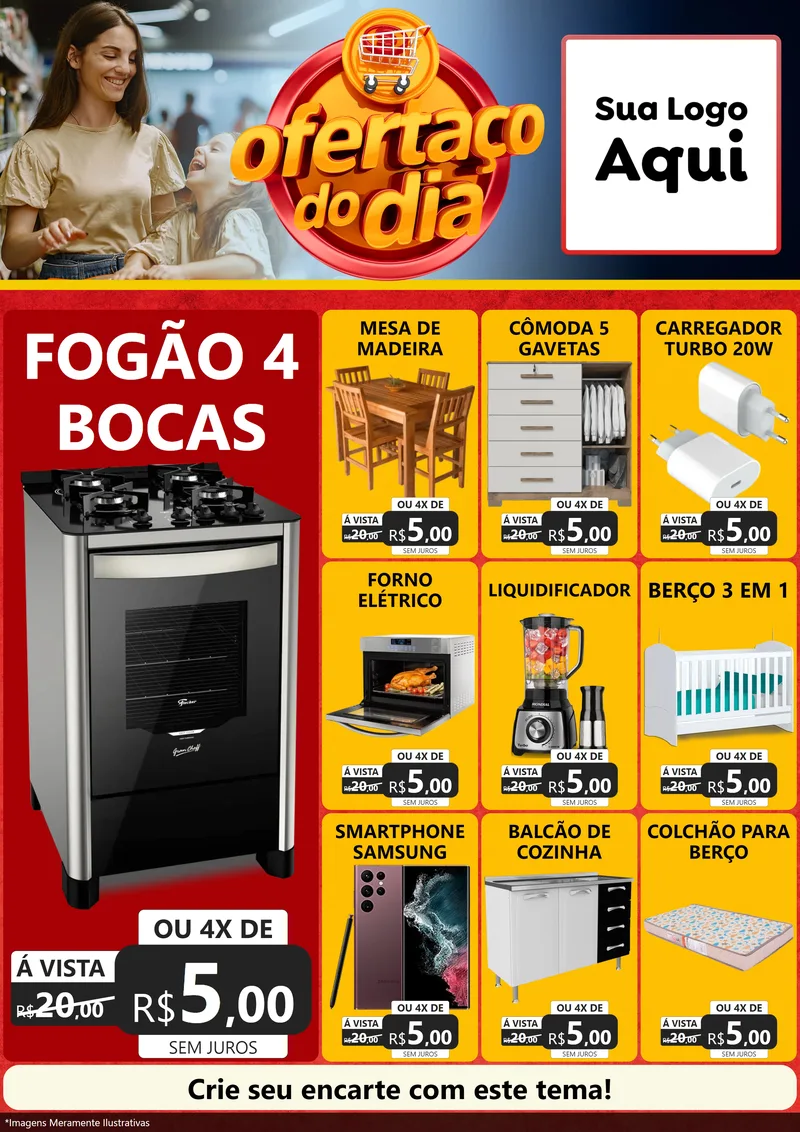 Modelo de Encarte para Encarte A4 Vertical com o tema Ofertaço Do Dia para Móveis e Eletro