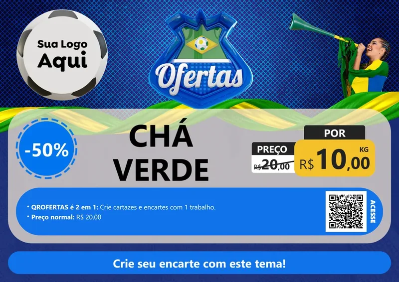 Modelo de Cartaz para Cartaz A4 Horizontal com o tema Ofertas (Futebol) para Produtos Naturais