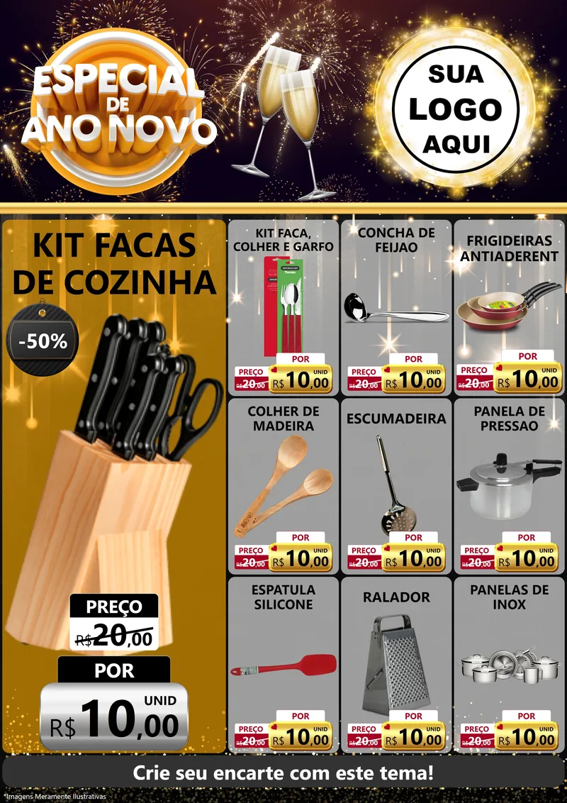Modelo de Encarte para Encarte A4 Vertical com o tema Especial de Ano Novo para Utilidades Domésticas