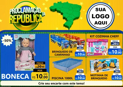 Modelo de Encarte para Encarte A4 Horizontal com o tema Proclamação da República para Brinquedos
