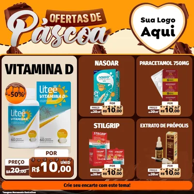 Modelo de Rede Social para Feed Facebook com o tema Ofertas de Páscoa para Farmácia