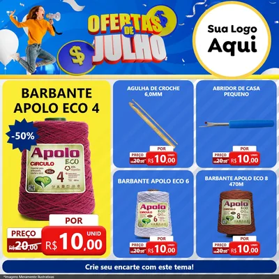 Modelo de Rede Social para Feed Facebook com o tema Ofertas de Julho para Armarinho e Aviamentos