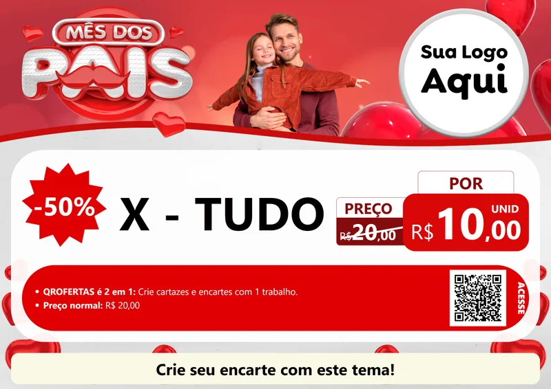 Modelo de Cartaz para Cartaz A4 Horizontal com o tema Mês dos Pais para Hamburgueria