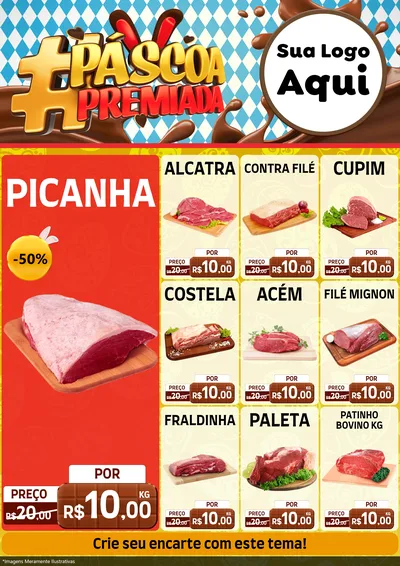 Modelo de Encarte para Encarte A4 Vertical com o tema Páscoa Premiada para Açougue