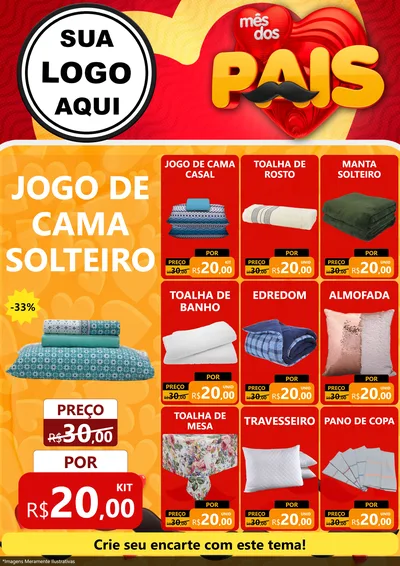 Modelo de Encarte para Encarte A4 Vertical com o tema Mês Dos Pais para Cama, Mesa e Banho