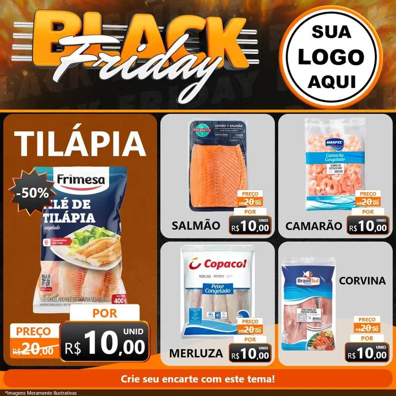 Modelo de Rede Social para Feed Facebook com o tema Black Friday para Peixaria