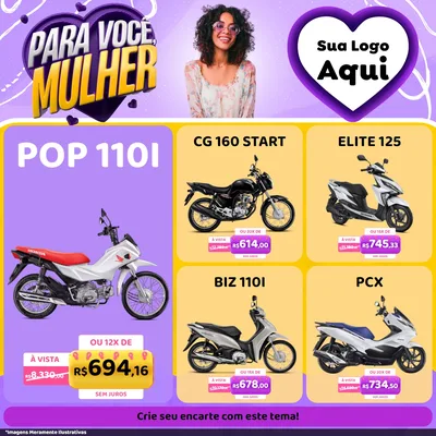 Modelo de Rede Social para Feed Facebook com o tema Para Você, Mulher para Concessionaria de Motos