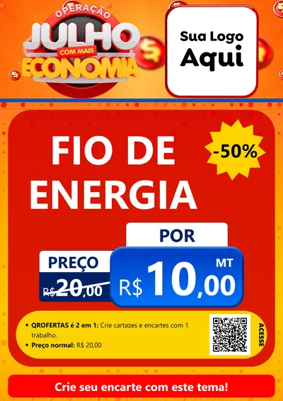 Modelo de Cartaz para Cartaz A4 Vertical com o tema Operação Julho Com Mais Economia para Materiais Elétricos
