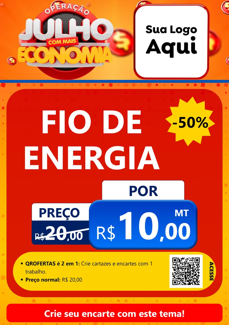 Modelo de Cartaz para Cartaz A4 Vertical com o tema Operação Julho Com Mais Economia para Materiais Elétricos