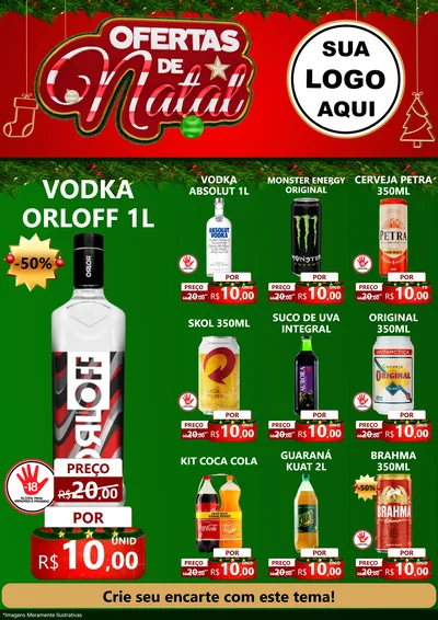 Modelo de Encarte para Encarte A4 Vertical com o tema Ofertas de Natal para Distribuidora de bebidas