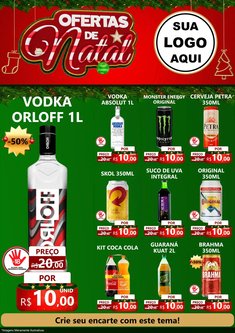 Modelo de Encarte para Encarte A4 Vertical com o tema Ofertas de Natal para Distribuidora de bebidas