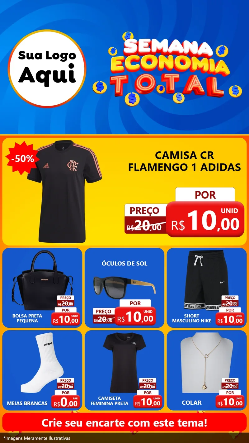 Modelo de Rede Social para Stories com o tema Semana Economia Total para Roupas e acessórios