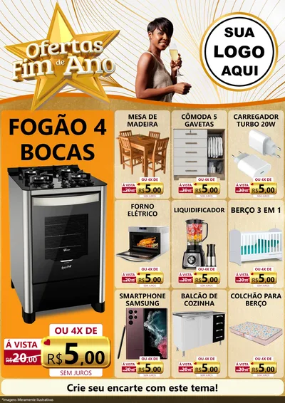 Modelo de Encarte para Encarte A4 Vertical com o tema Ofertas Fim de Ano para Móveis e Eletro