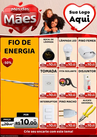 Modelo de Encarte para Encarte A4 Vertical com o tema Mês das Mães para Materiais Elétricos