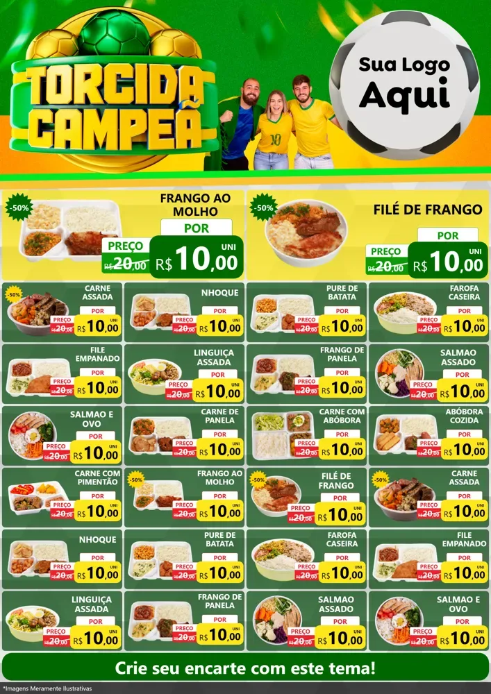 Modelo de Encarte para Encarte A4 Vertical com o tema Torcida Campeã - Copa para Restaurante