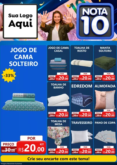 Modelo de Encarte para Encarte A4 Vertical com o tema Nota 10 para Cama, Mesa e Banho