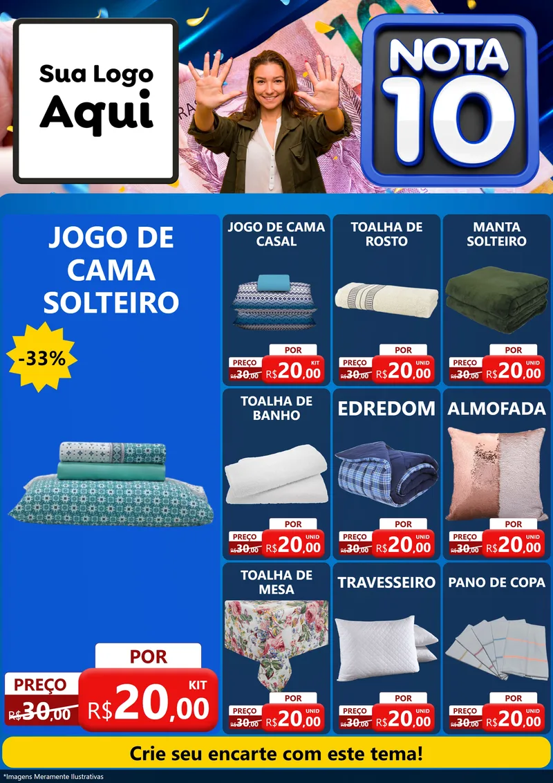 Modelo de Encarte para Encarte A4 Vertical com o tema Nota 10 para Cama, Mesa e Banho