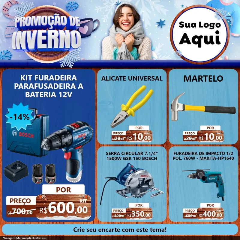 Modelo de Rede Social para Feed Facebook com o tema Promoção de Inverno para Maquinas e Ferramentas