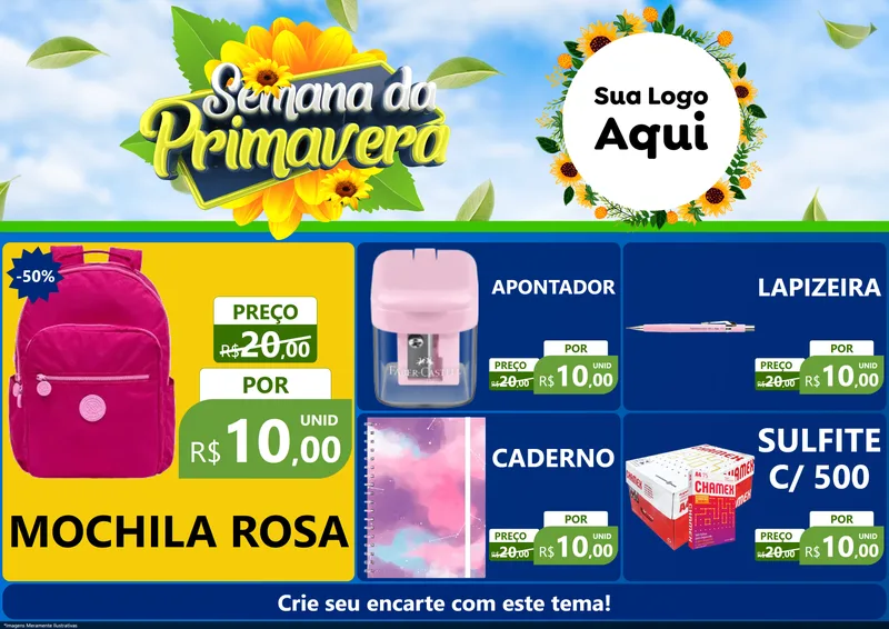 Modelo de Encarte para Encarte A4 Horizontal com o tema Semana da Primavera para Papelaria