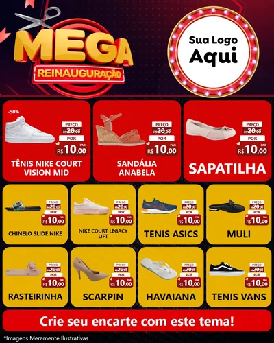 Modelo de Rede Social para Feed Instagram com o tema Mega Reinauguração para Calçados