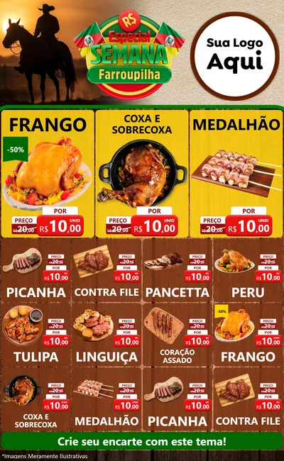 Modelo de Encarte para Encarte Grande com o tema Especial Semana Farroupilha para Assados