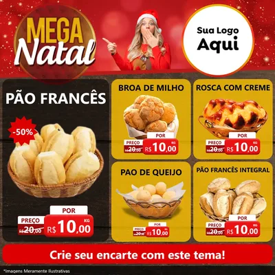Modelo de Rede Social para Feed Facebook com o tema Mega Natal para Padaria