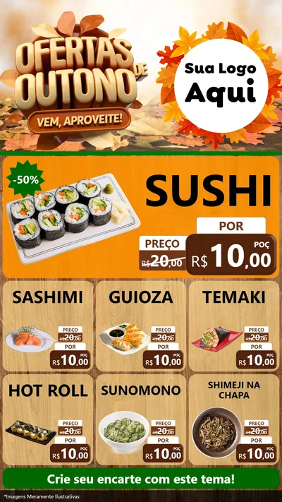 Modelo de Rede Social para Stories com o tema Ofertas de Outono - Vem, Aproveite! para Comida japonesa