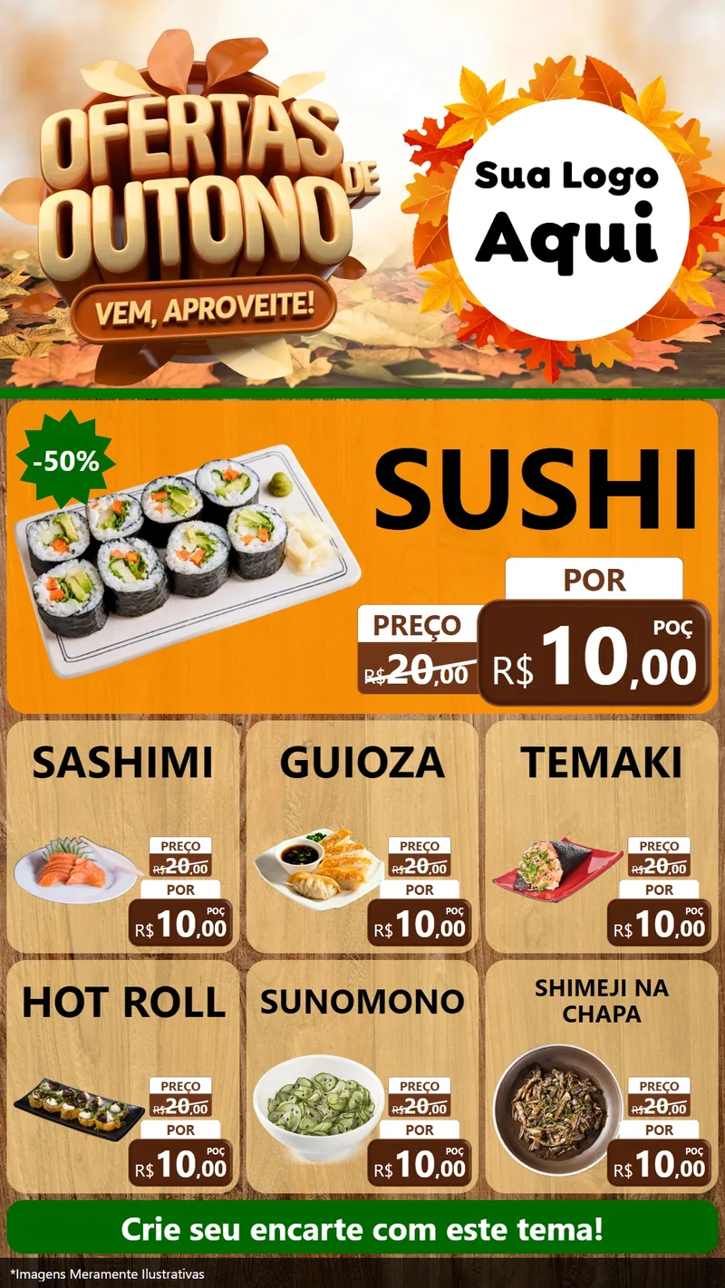 Modelo de Rede Social para Stories com o tema Ofertas de Outono - Vem, Aproveite! para Comida japonesa