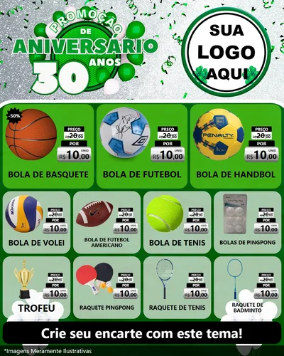 Modelo de Rede Social para Feed Instagram com o tema Promoção de Aniversário - 30 Anos para Artigos Esportivos