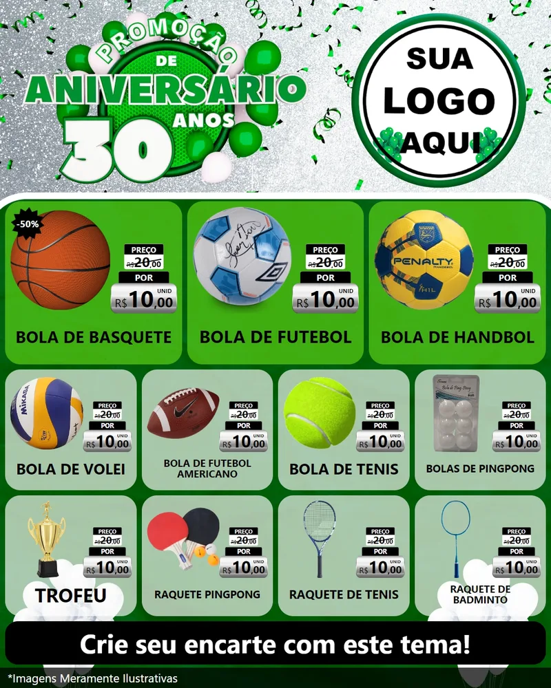 Modelo de Rede Social para Feed Instagram com o tema Promoção de Aniversário - 30 Anos para Artigos Esportivos