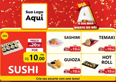 Modelo de Encarte para Encarte A4 Horizontal com o tema Dia A o Dia Mais Barato do Mês para Comida japonesa