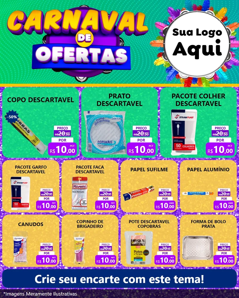 Modelo de Rede Social para Feed Instagram com o tema Carnaval de Ofertas para Embalagens